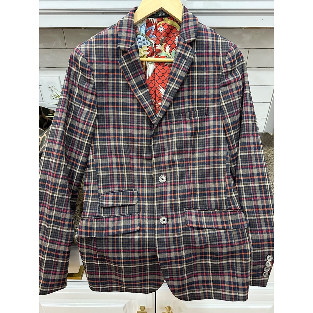 paisley and gray plaid blazer 36R slim fit‎ fully lined